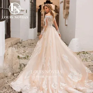 Wedding Dress Modern Detachable Train With Long Sleeve Jacket Appliques