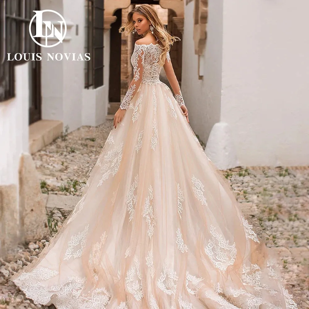Wedding Dress Modern Detachable Train With Long Sleeve Jacket Appliques