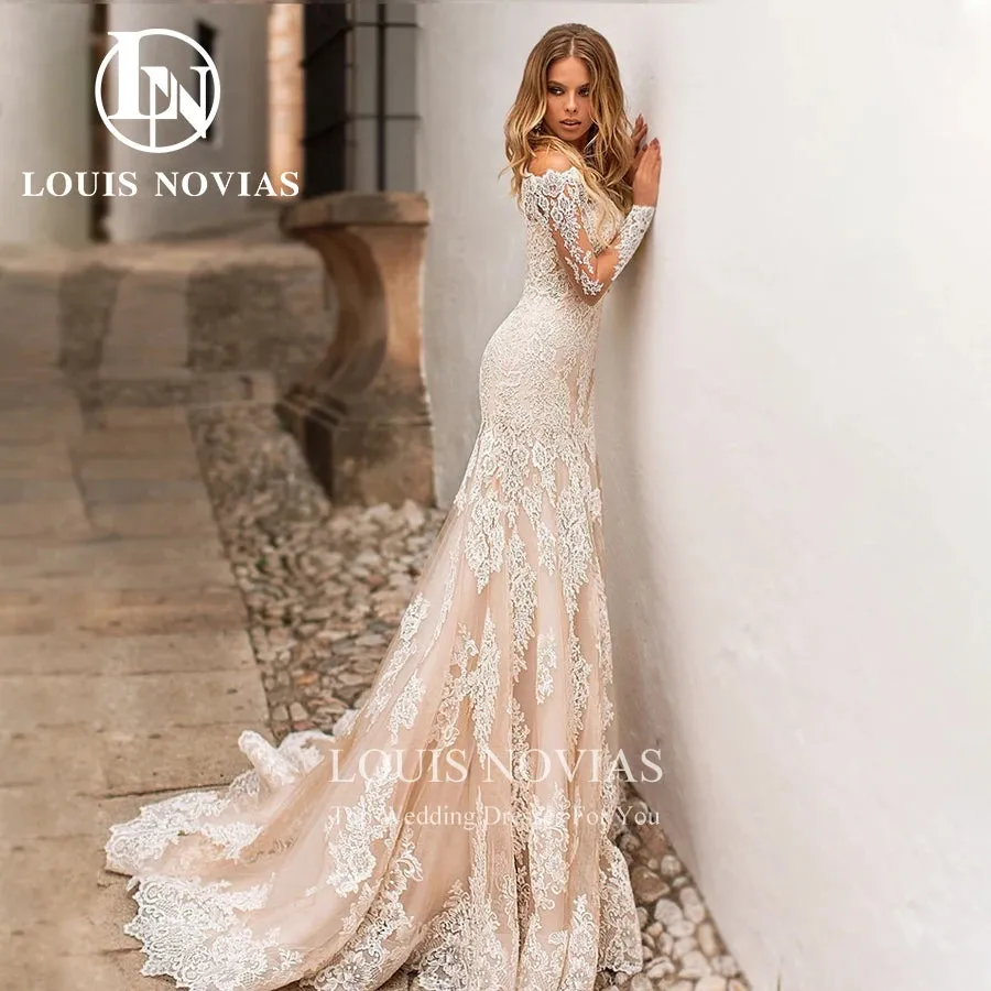 Wedding Dress Modern Detachable Train With Long Sleeve Jacket Appliques