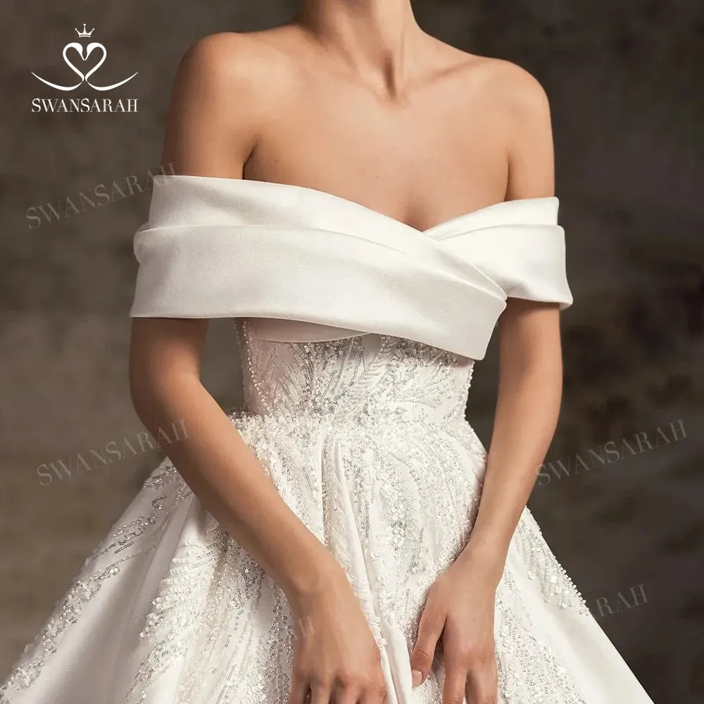 Wedding Dress Satin Beading A-Line Court Train Princess Bride Gown