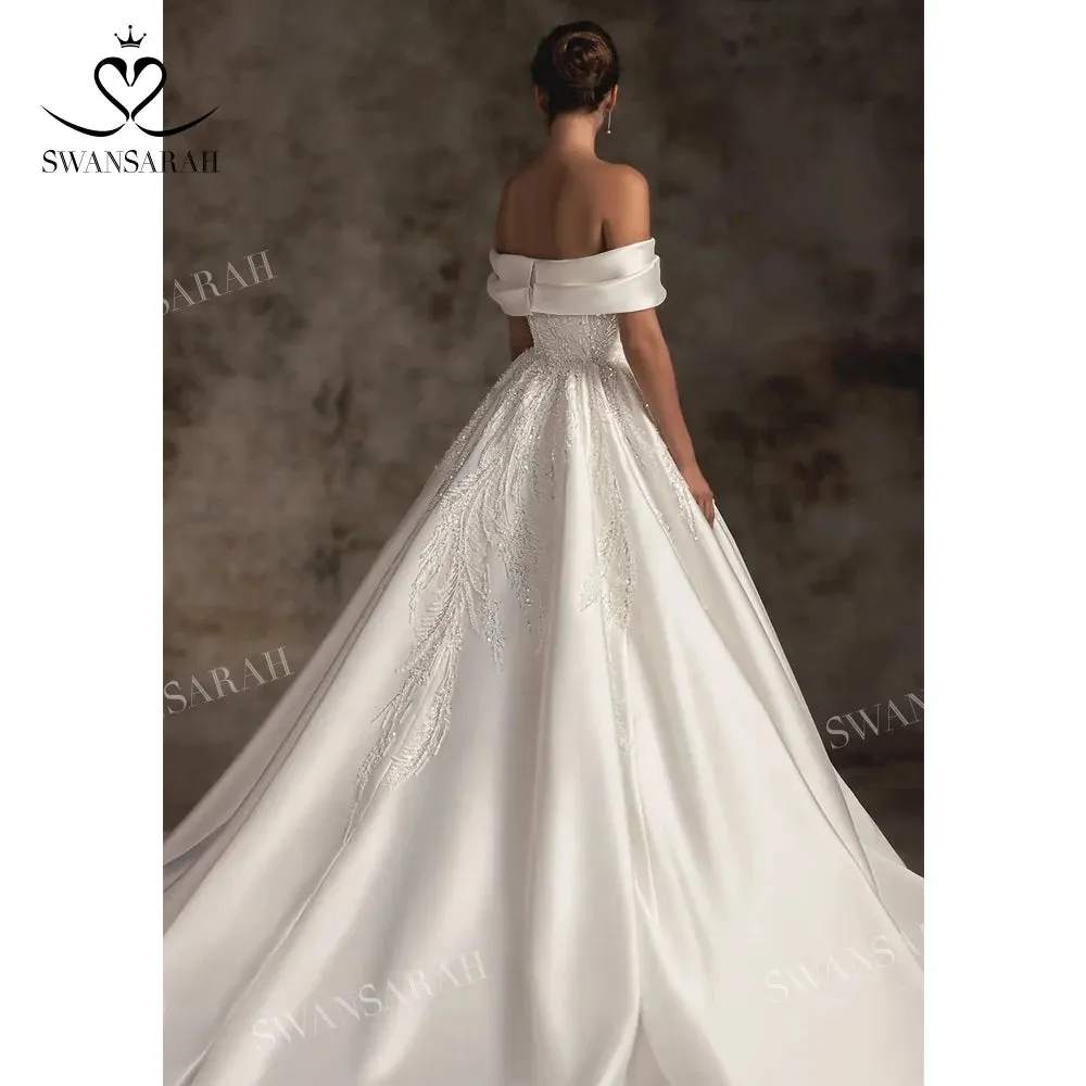 Wedding Dress Satin Beading A-Line Court Train Princess Bride Gown