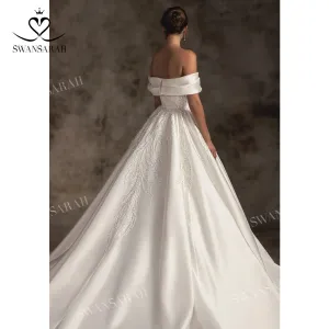 Wedding Dress Satin Beading A-Line Court Train Princess Bride Gown