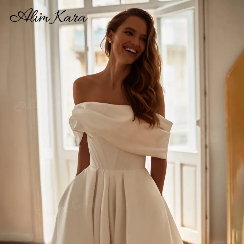 Wedding Dress Satin Open Back A-Line Court Train Bridal Gowns Princess