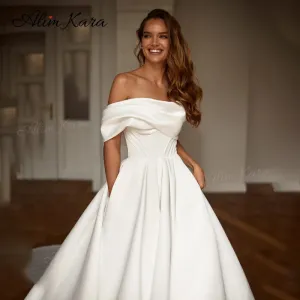 Wedding Dress Satin Open Back A-Line Court Train Bridal Gowns Princess