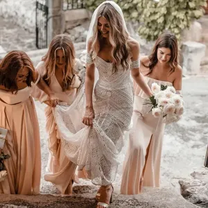 Wedding Dress With Detachable Sleeve Backless Bride Gown Lace