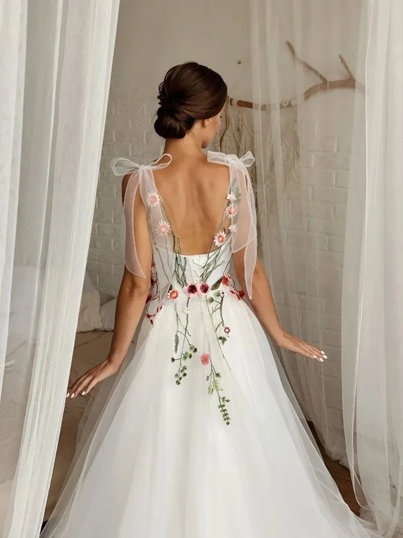 Wedding Dresses Backless Bridal Gown Lace Up Fairy Bohemian