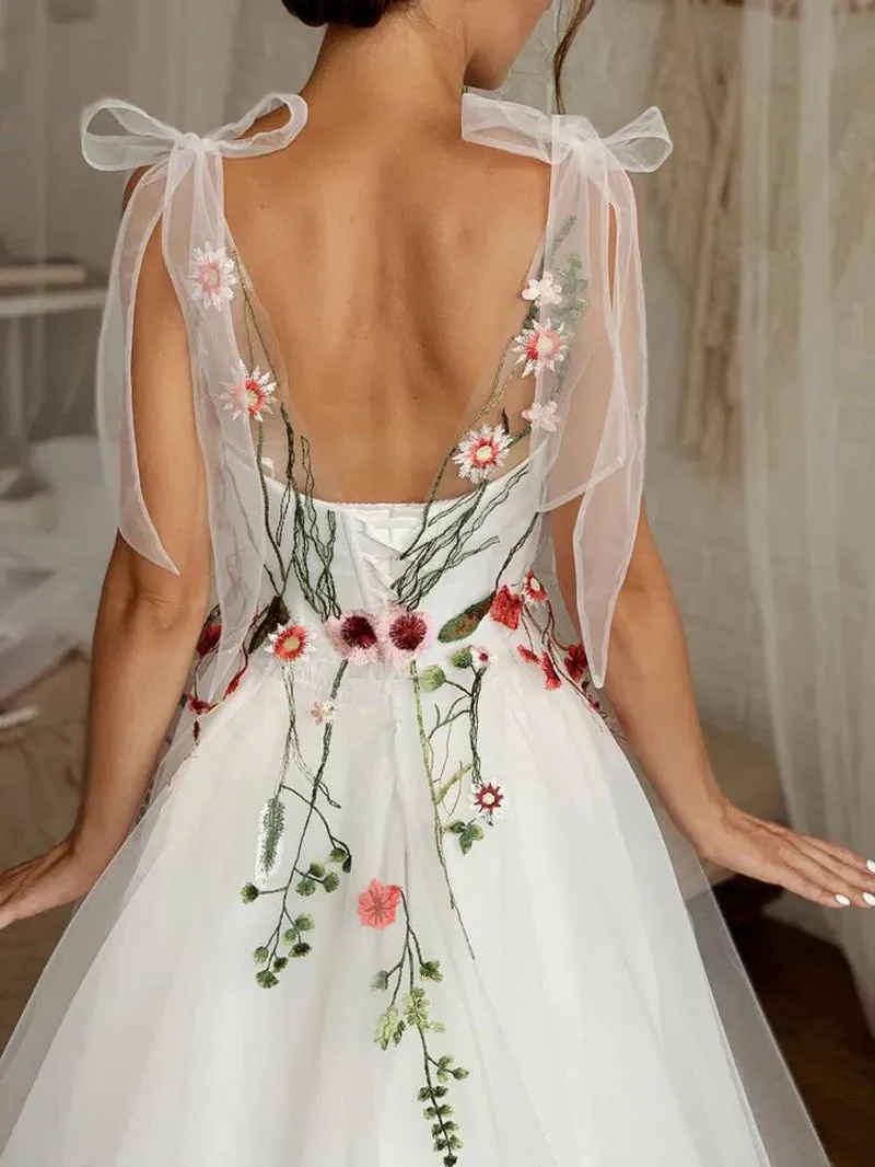 Wedding Dresses Backless Bridal Gown Lace Up Fairy Bohemian