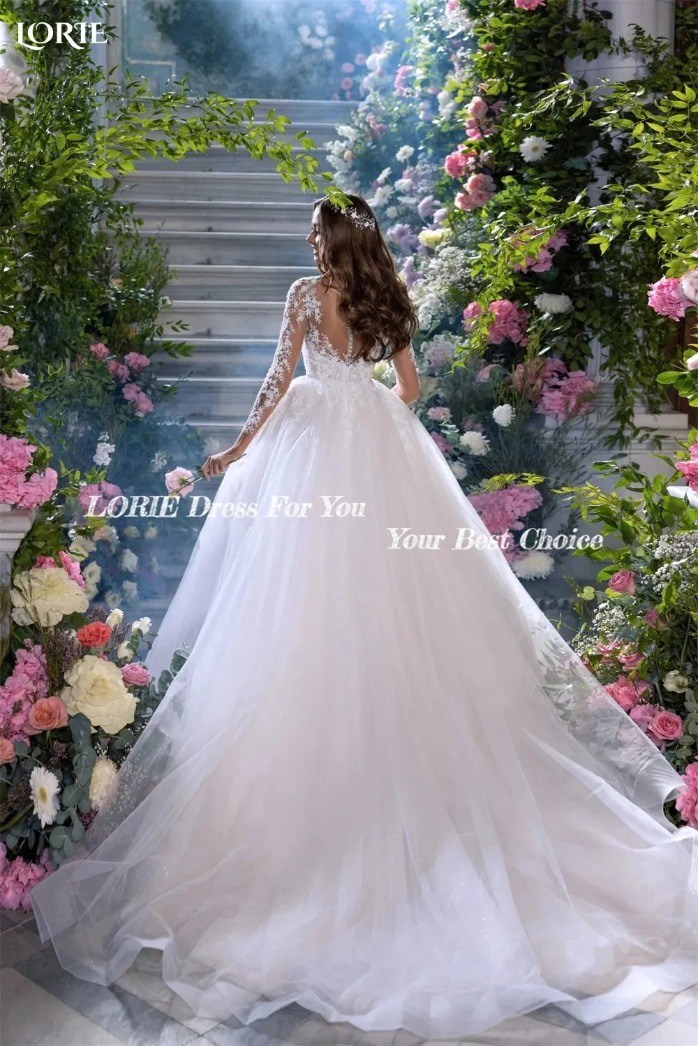 Wedding Dresses Backless Buttons A-Line Appliques Long Sleeves Bridal Gowns
