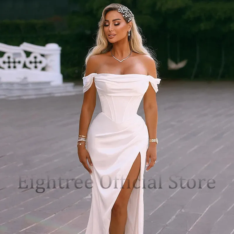 Wedding Dresses Boho Off The Shoulder Side Slit Bridal Dress Boho