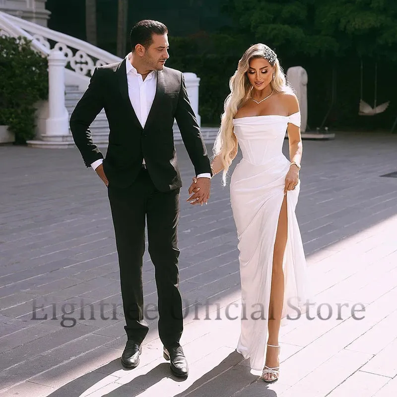 Wedding Dresses Boho Off The Shoulder Side Slit Bridal Dress Boho