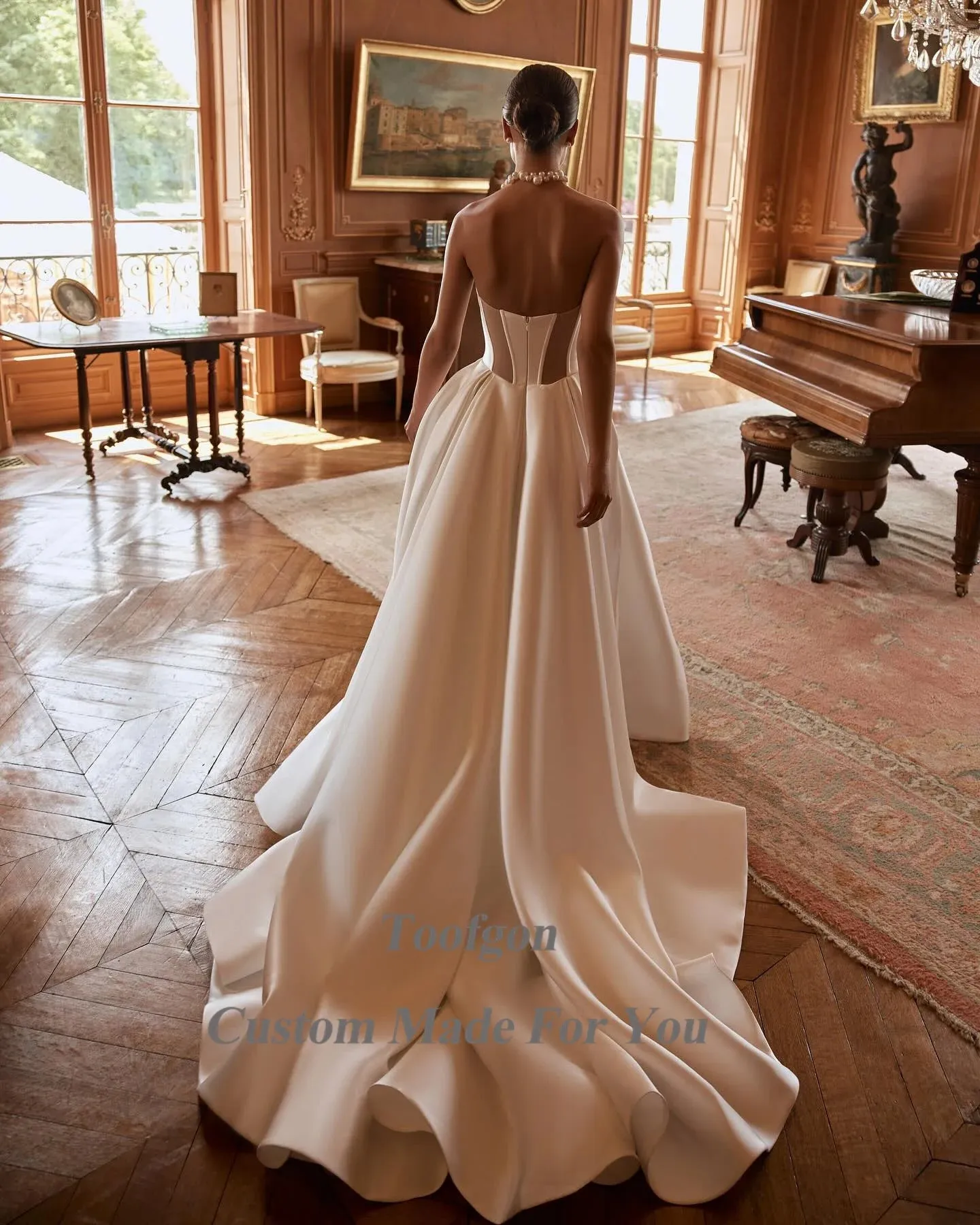 Wedding Dresses Detachable Long Sleeves Mini Lining Leg Slit Formal Bridal Gowns