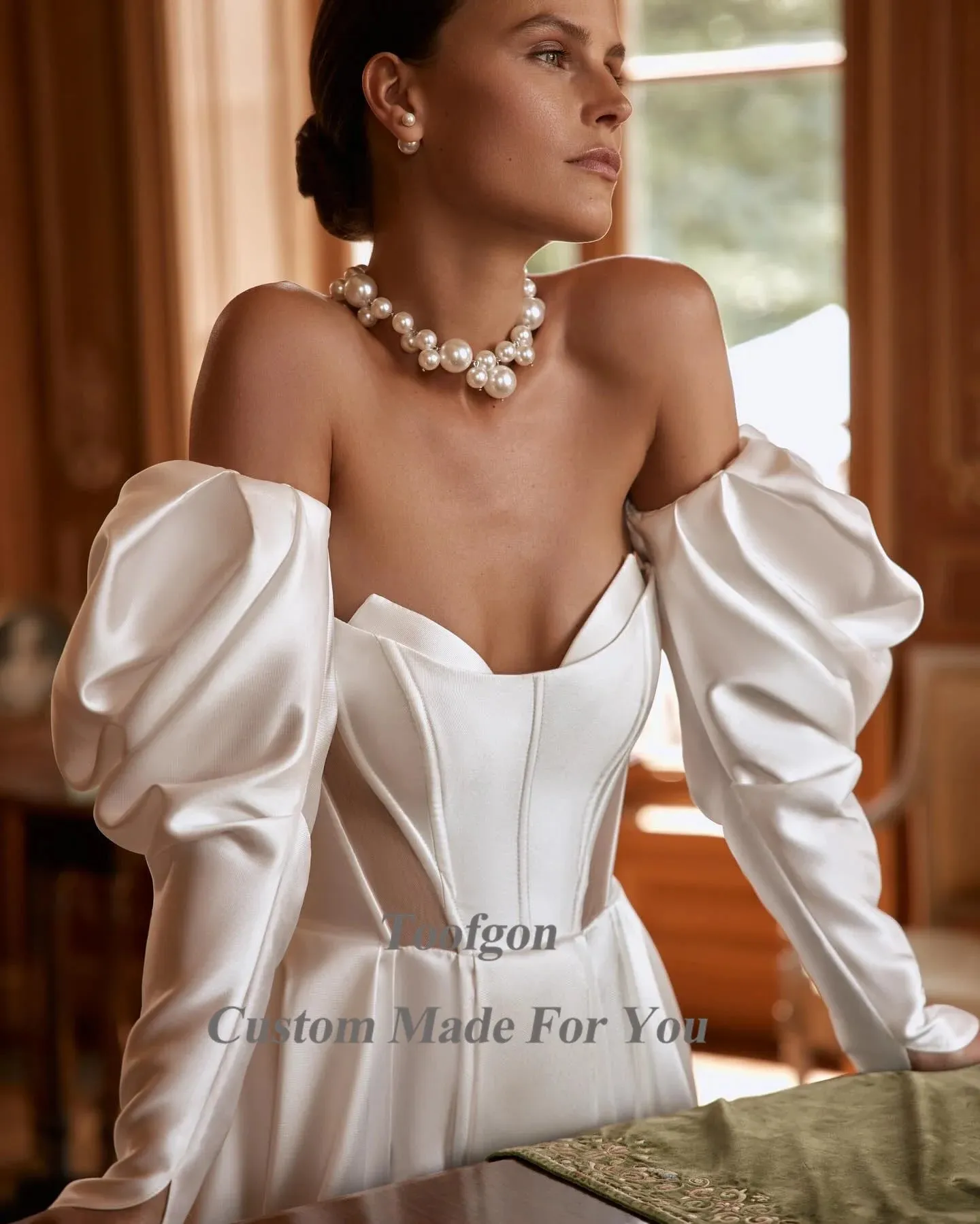 Wedding Dresses Detachable Long Sleeves Mini Lining Leg Slit Formal Bridal Gowns