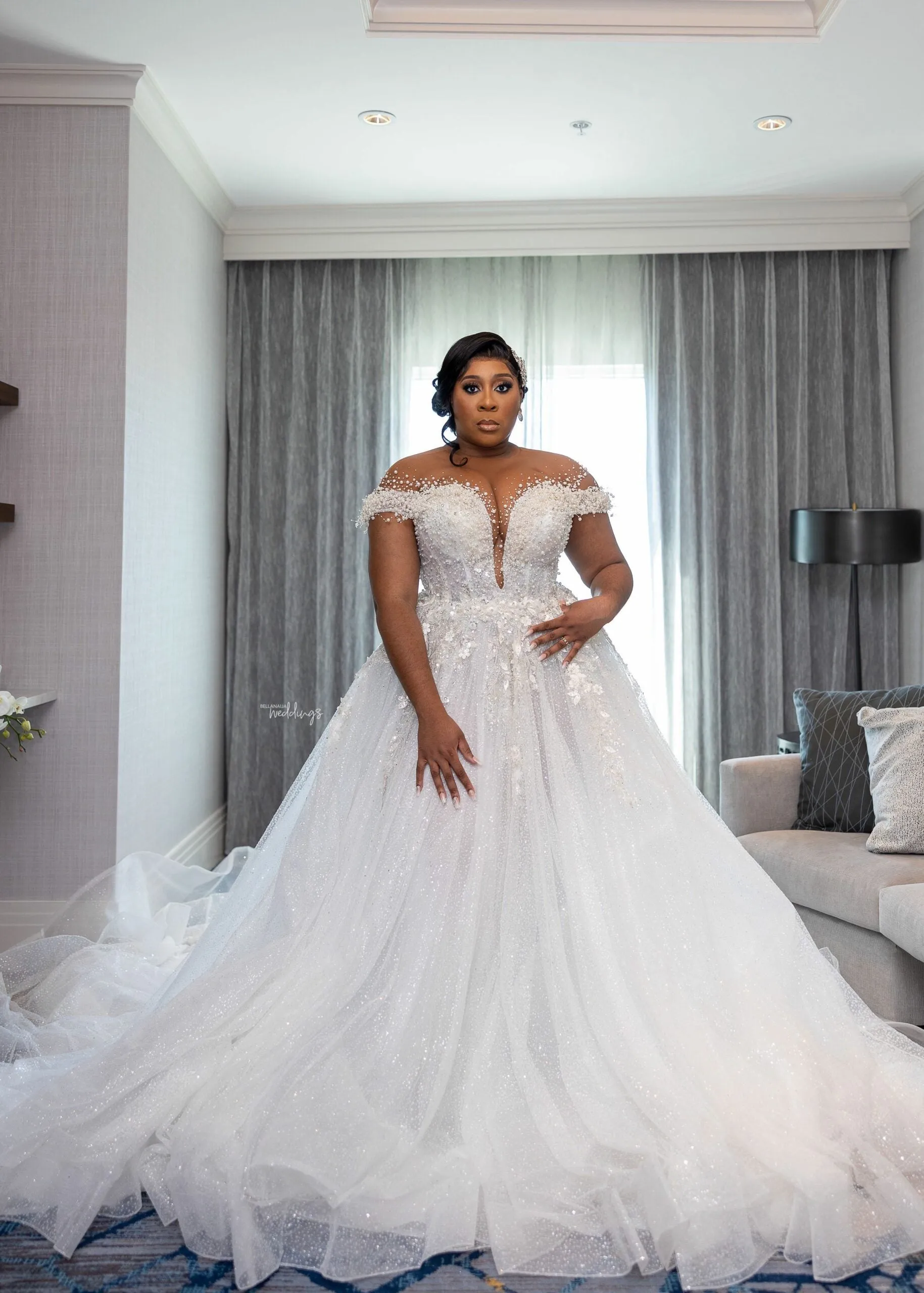 Wedding Dresses for Bride Sheer Neck Lace up Back Plus Size