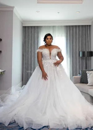 Wedding Dresses for Bride Sheer Neck Lace up Back Plus Size