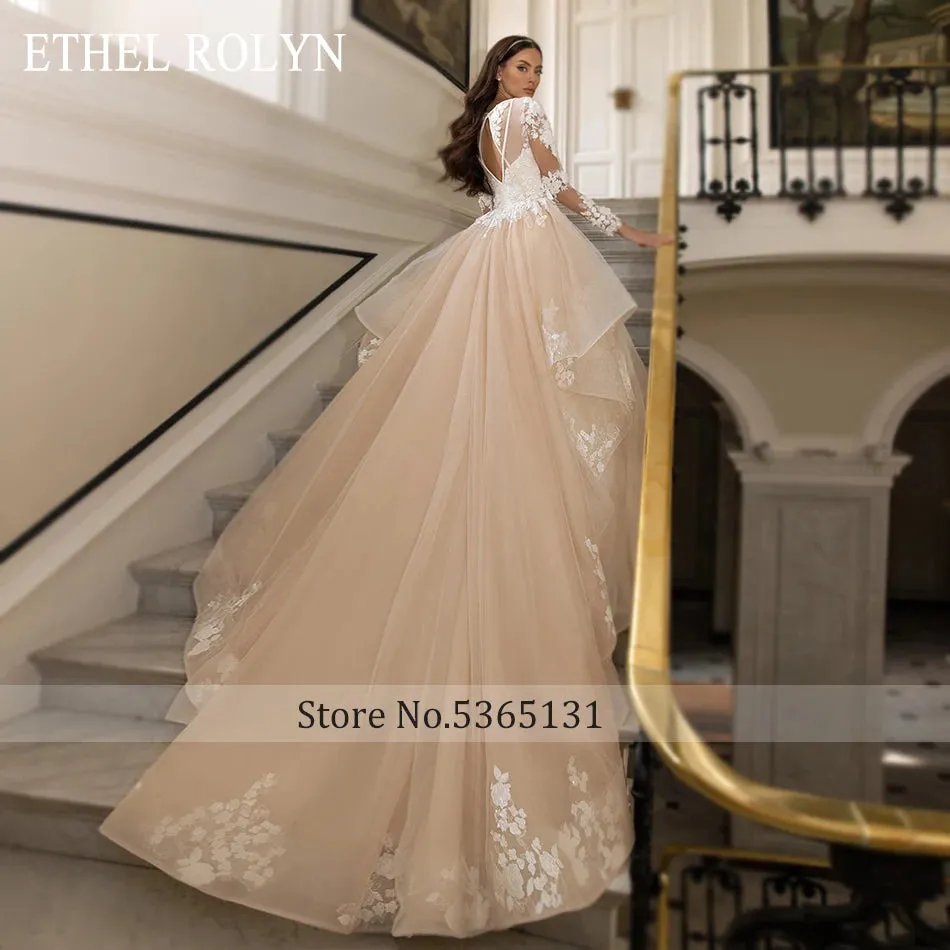 Wedding Dresses For Women Long Sleeve V-Neck Beading 3D Flowers