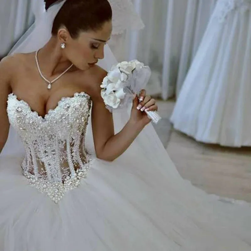 Wedding Dresses For Women Pearls Ball Sweetheart Vintage Princess Bridal Gown