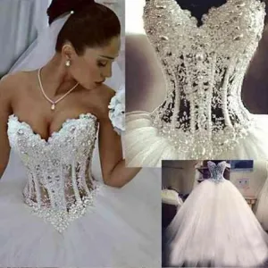 Wedding Dresses For Women Pearls Ball Sweetheart Vintage Princess Bridal Gown