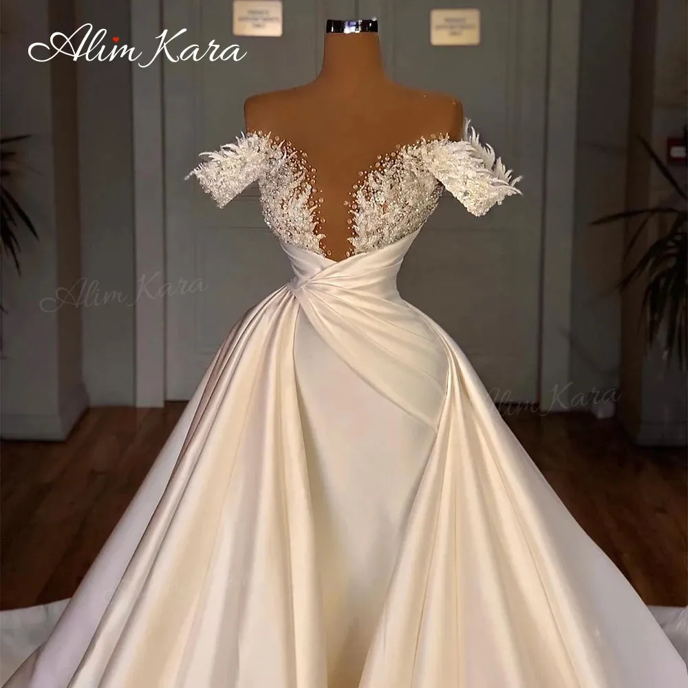 Wedding Dresses for women Satin Mermaid Court Train Bridal Gowns