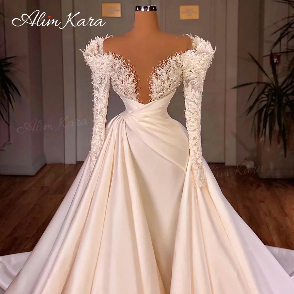 Wedding Dresses for women Satin Mermaid Court Train Bridal Gowns