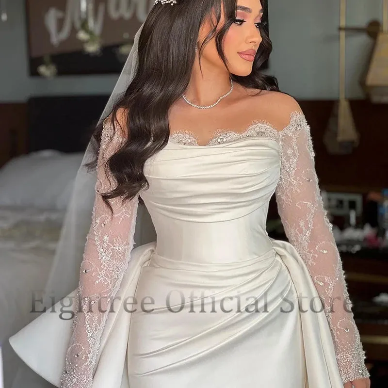 Wedding Dresses Formal Off The Shoulder Long Sleeve Bridal Dress Boho