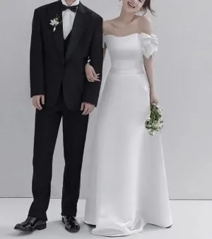 Wedding Dresses Satin Black Evening Dress Elegant Floor-length A Line