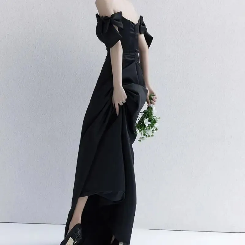 Wedding Dresses Satin Black Evening Dress Elegant Floor-length A Line
