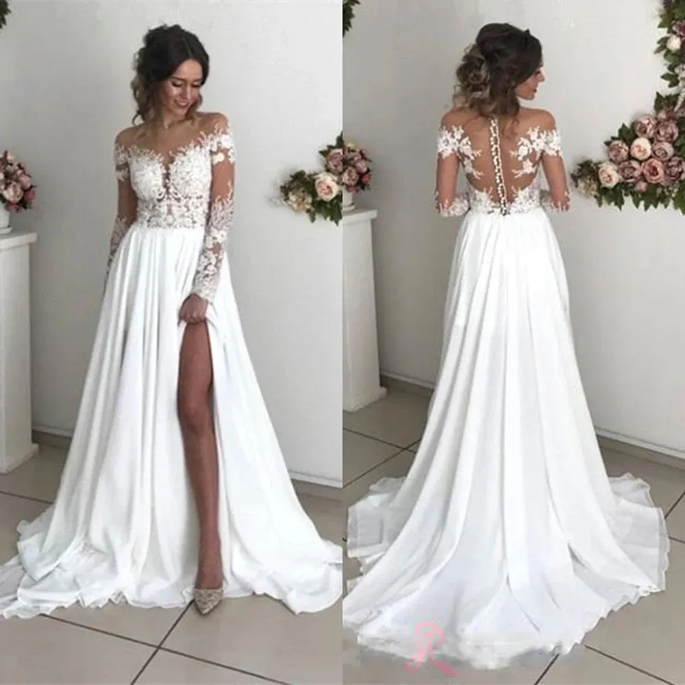 Wedding Dresses Sweetheart A-Line Chiffon Appliques Simple Boho