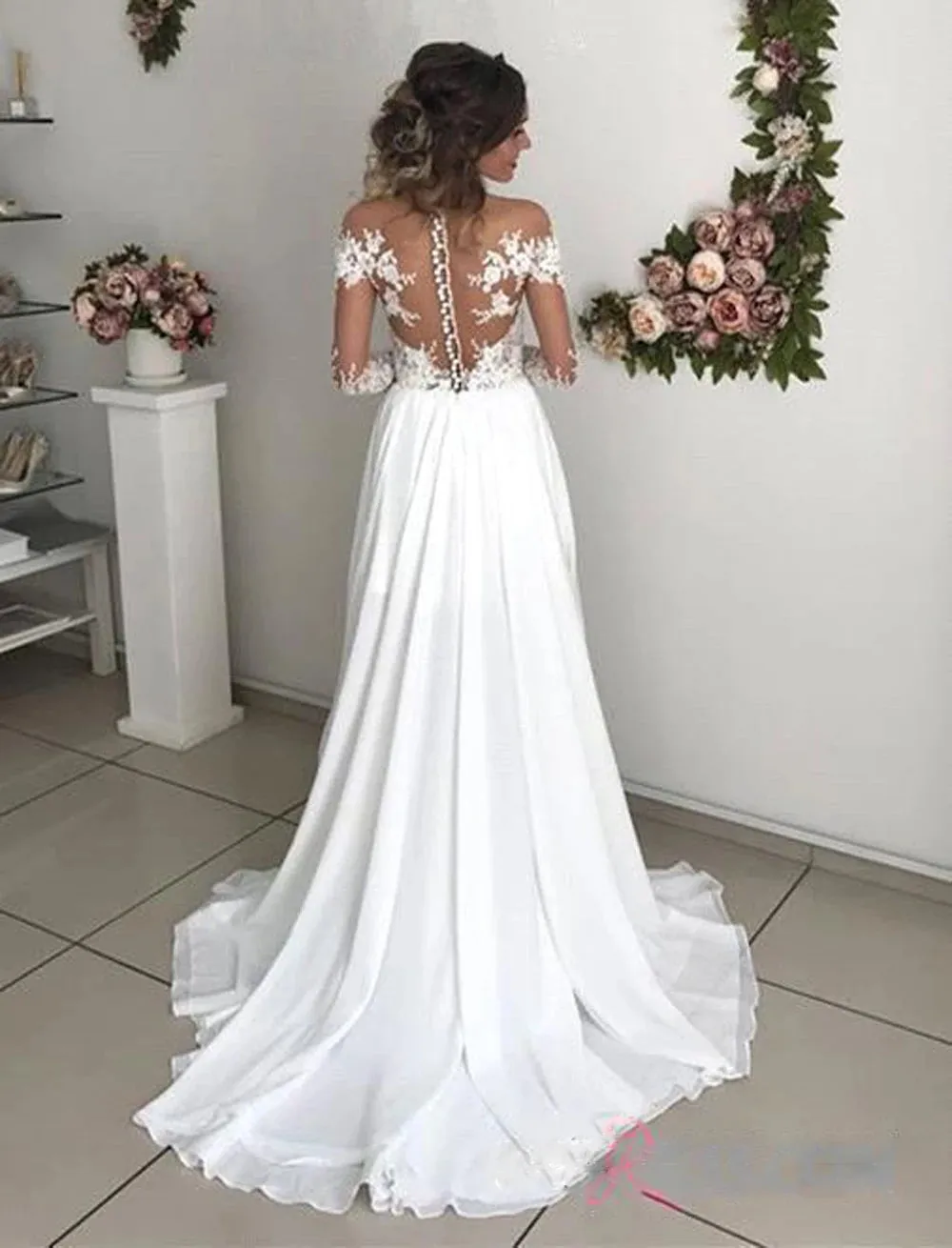 Wedding Dresses Sweetheart A-Line Chiffon Appliques Simple Boho