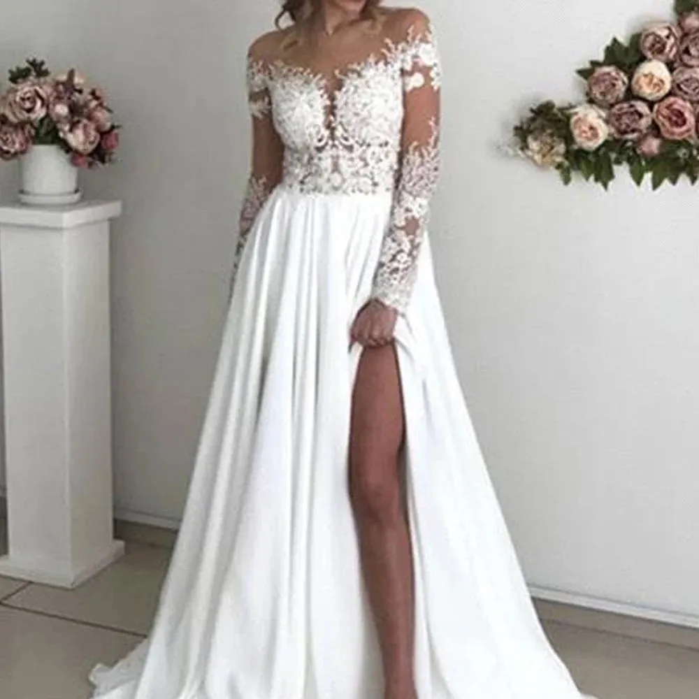 Wedding Dresses Sweetheart A-Line Chiffon Appliques Simple Boho