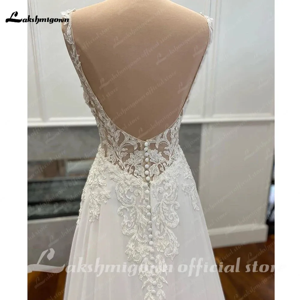 Wedding Gowns Open Back Vintage Bridal Boho Long Wedding Dresses