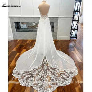 Wedding Gowns Open Back Vintage Bridal Boho Long Wedding Dresses