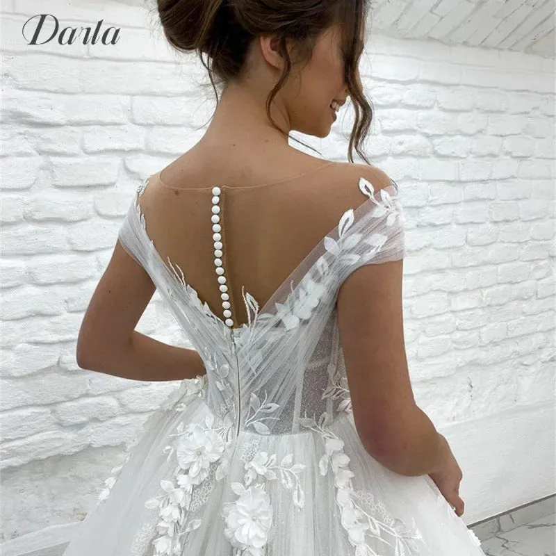 Wedding Guest Dresses: A Line Cap Sleeve 3D Appliques Boho Bridal Gowns
