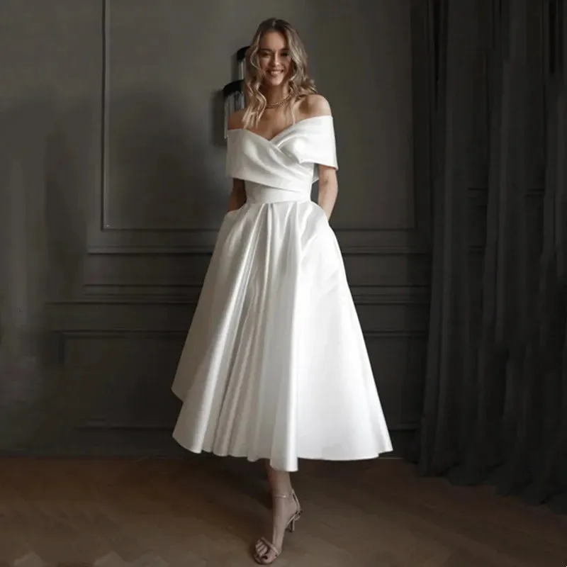 Wedding Guest Dresses: A-Line Wedding Dress Strapless Boho Wedding Gown