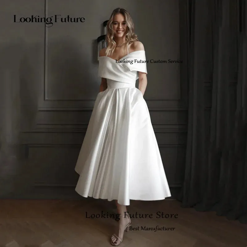 Wedding Guest Dresses: A-Line Wedding Dress Strapless Boho Wedding Gown