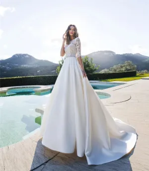 Wedding Guest Dresses: A-Line Wedding Dresses Modest Satin Bridal Gowns Garden