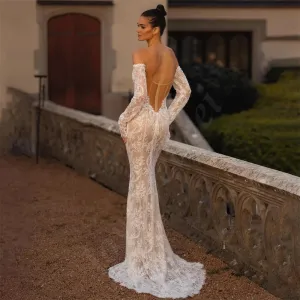 Wedding Guest Dresses: Charming Mermaid Lace Wedding Dresses With Long Sleeves