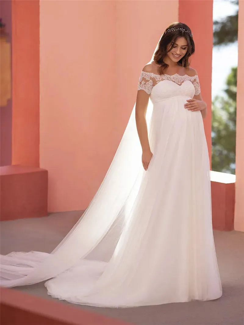Wedding Guest Dresses: Long Wedding Dress For Woman Short Sleeves