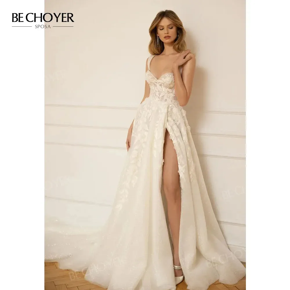 Wedding Guest Dresses: Wedding Dress Appliques Bride Gown Split Beach Party Princess
