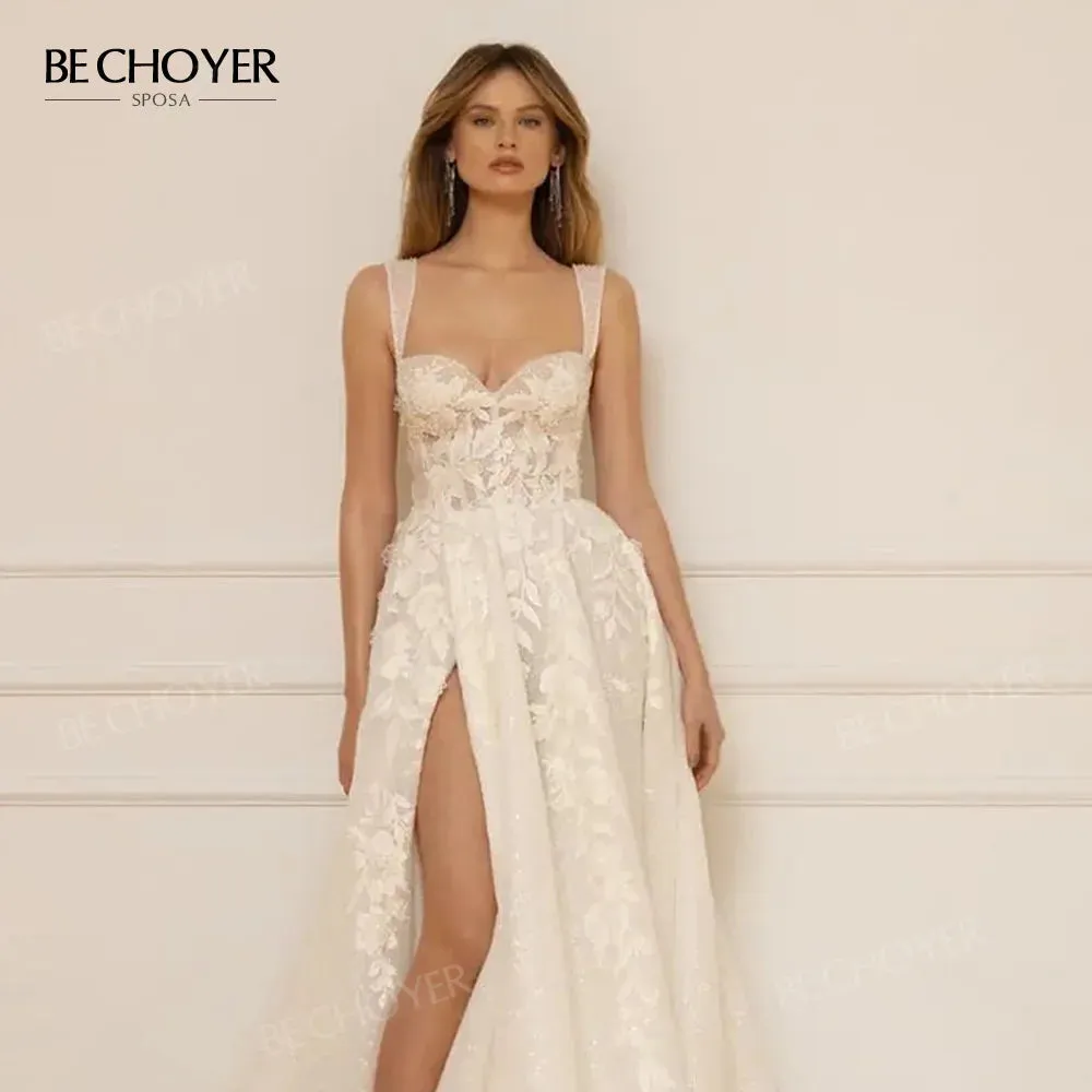 Wedding Guest Dresses: Wedding Dress Appliques Bride Gown Split Beach Party Princess