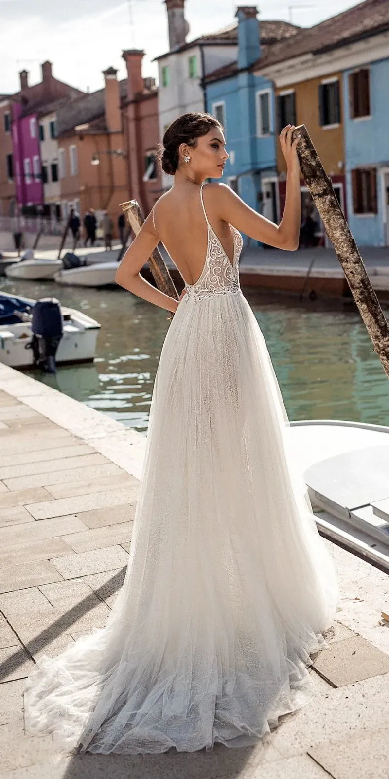 Wedding Guest Dresses: Wedding Dresses Boho Side Split Spaghetti Illusion Boho