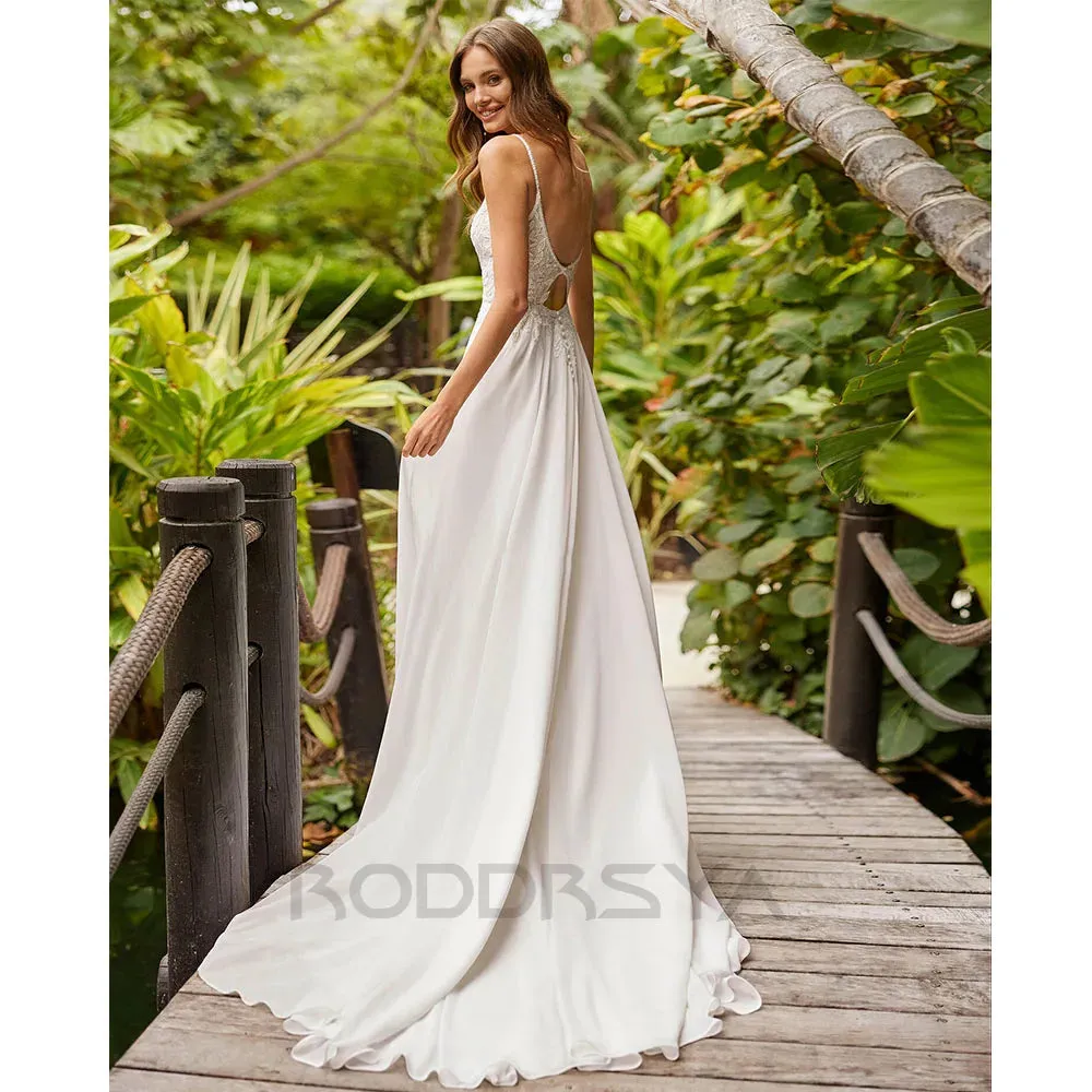 Wedding Guest Dresses: Wedding Dresses For Woman Civil Beach V-Neck Appliques