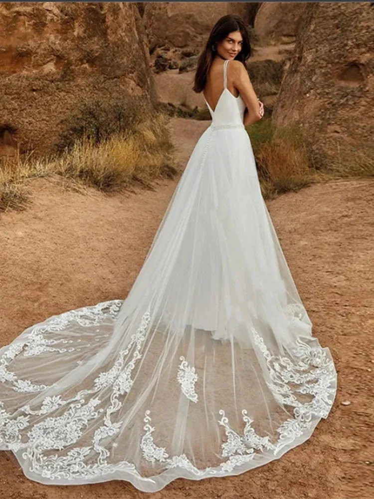 Wedding Jumpsuit With Detachable Skirt Two Pieces Bridal Dresses Pants