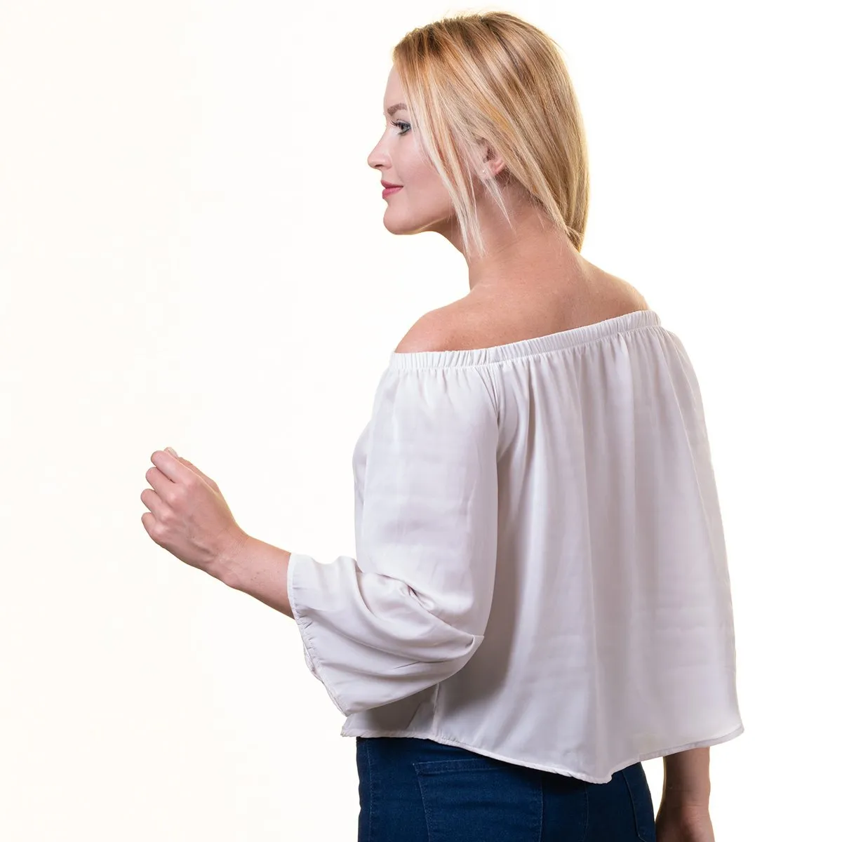 White Long Sleeve Off the Shoulder Blouse for Women - Going Out Tops for Ladies