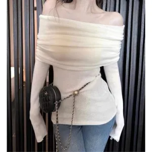 White Off-Shoulder Knit Top