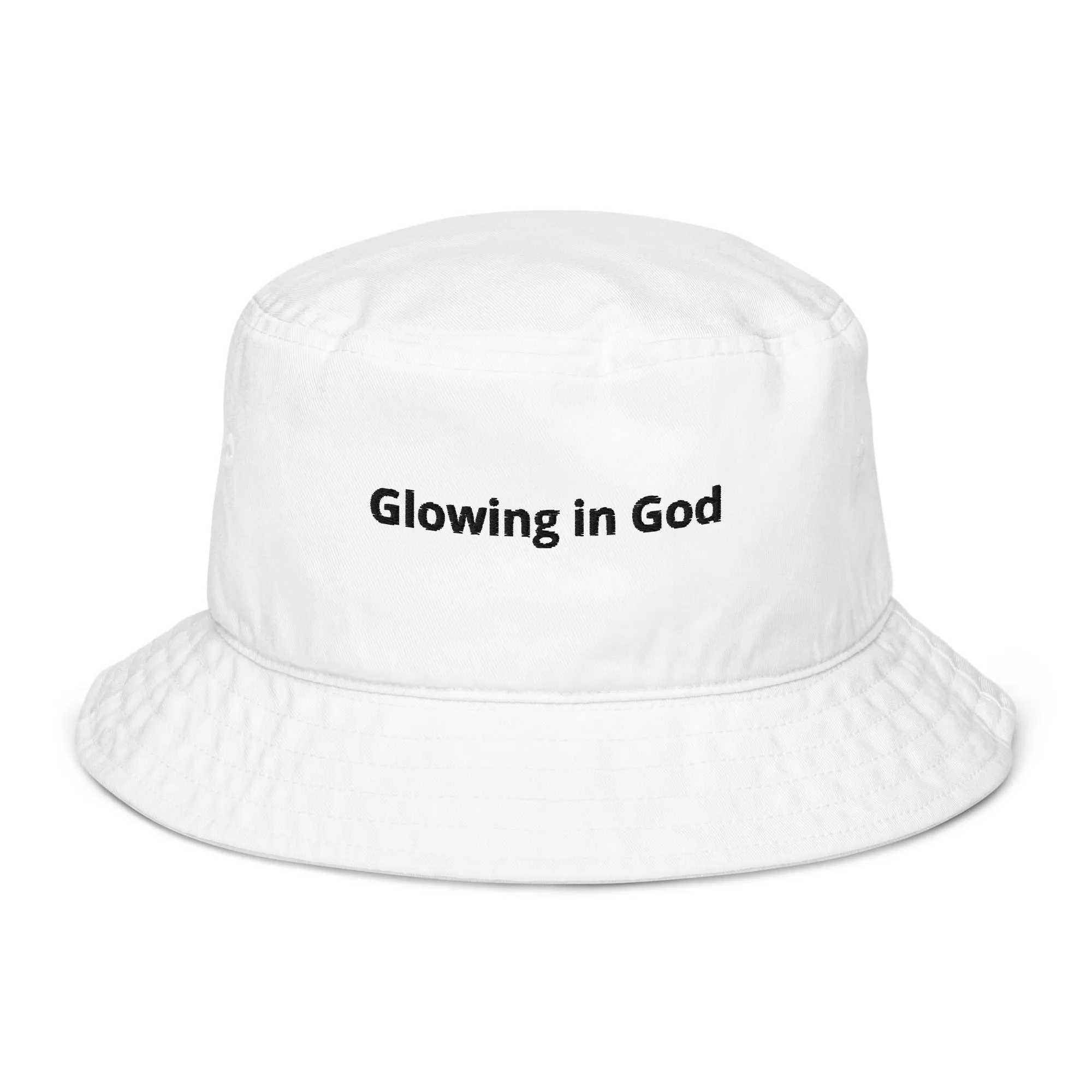 White organic embroidery bucket hat - Glowing in God