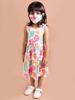 White Pink Floral A-Line Midi Dress
