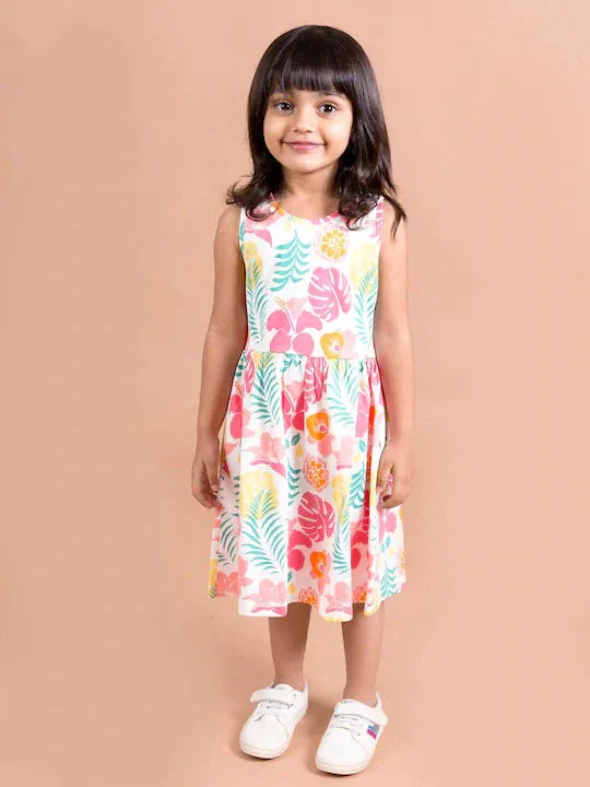 White Pink Floral A-Line Midi Dress