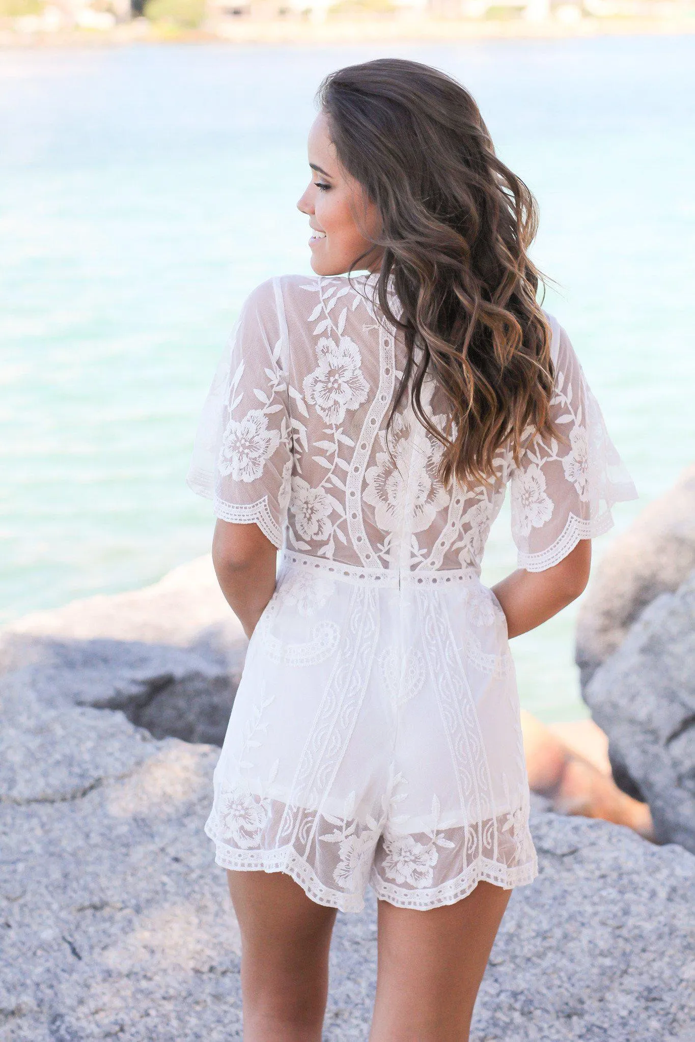 White Short Lace Romper
