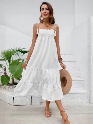 White Strappy Tie Up Midi Dress