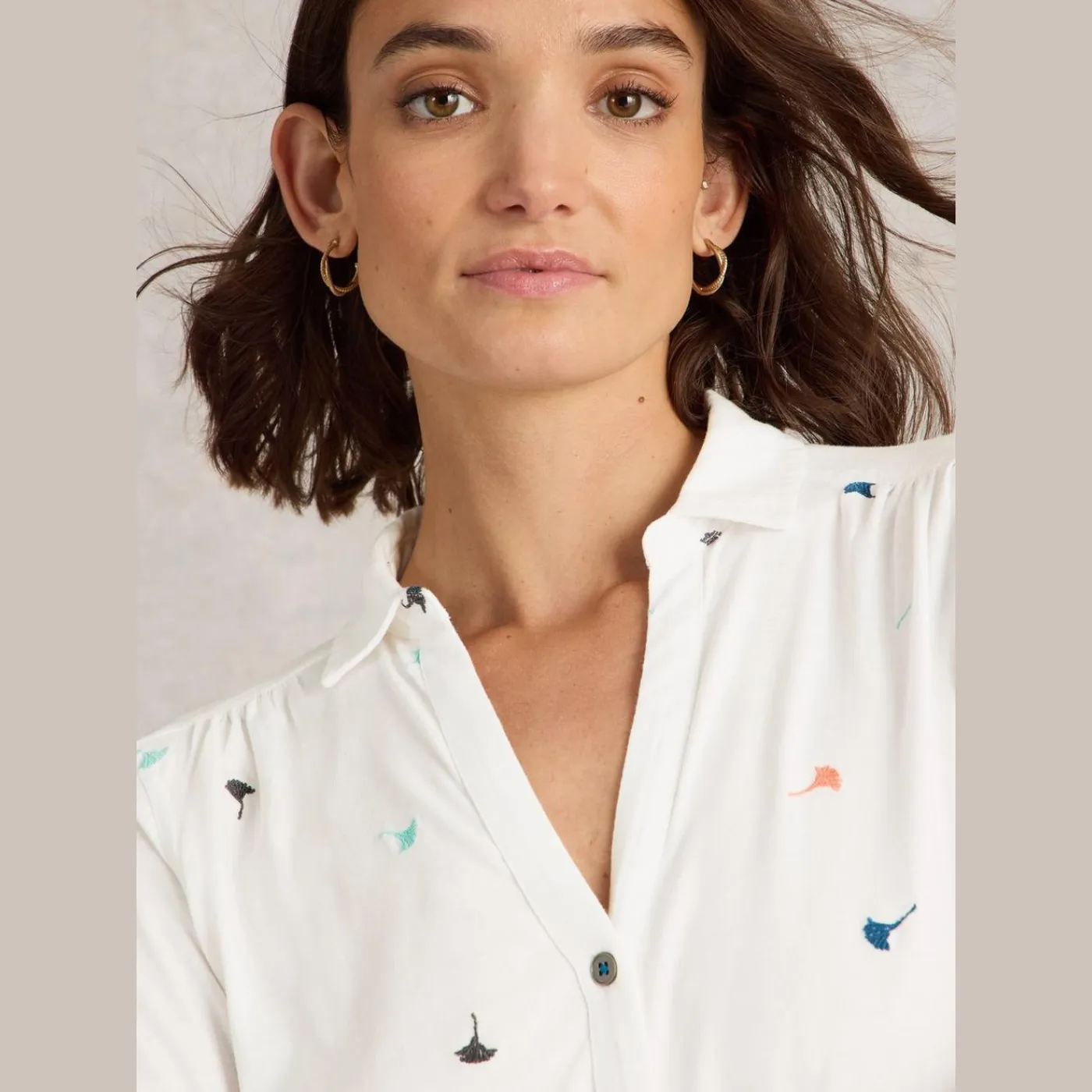 White Stuff Annie Ivory Embroidered Jersey Shirt